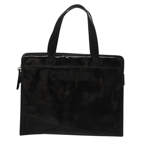 CHANEL COCO Mark Tote Bag Patent Leather Black Gold CC Auth bs21837