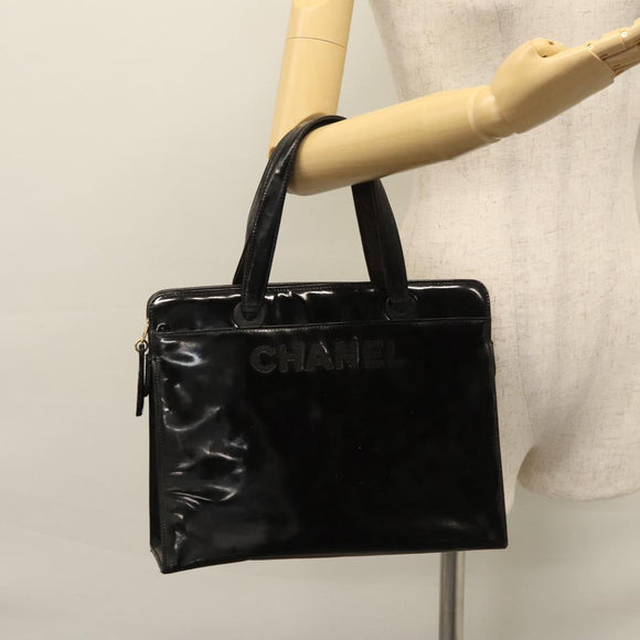 CHANEL COCO Mark Tote Bag Patent Leather Black Gold CC Auth bs21837