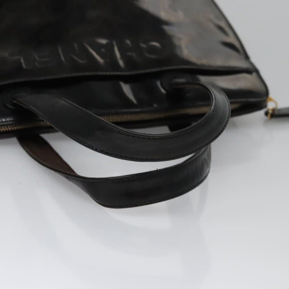 CHANEL COCO Mark Tote Bag Patent Leather Black Gold CC Auth bs21837