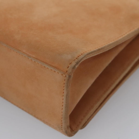 CHANEL Hand Bag Suede Beige Gold CC Auth bs21838