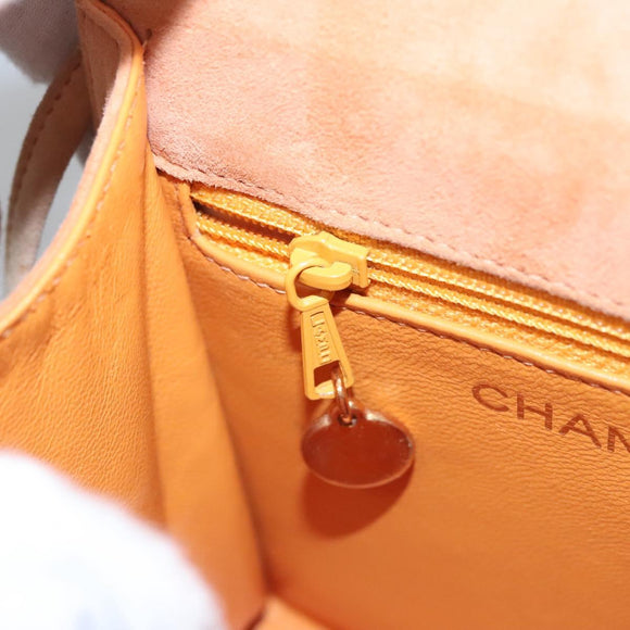 CHANEL Hand Bag Suede Beige Gold CC Auth bs21838