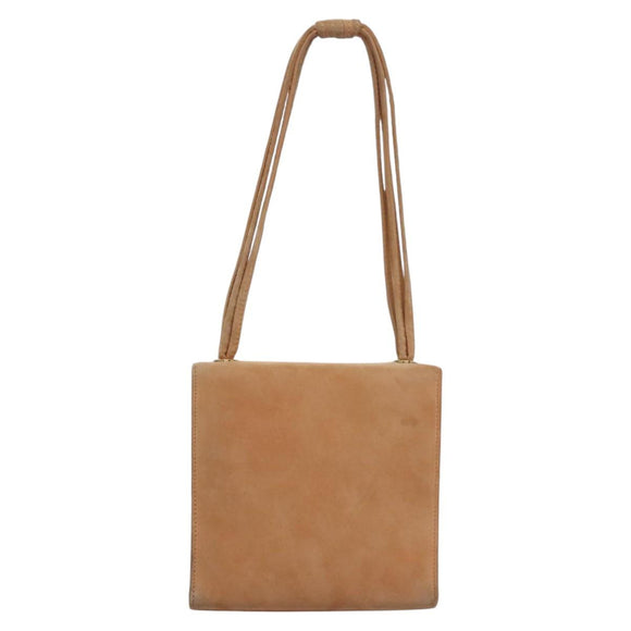 CHANEL Hand Bag Suede Beige Gold CC Auth bs21838