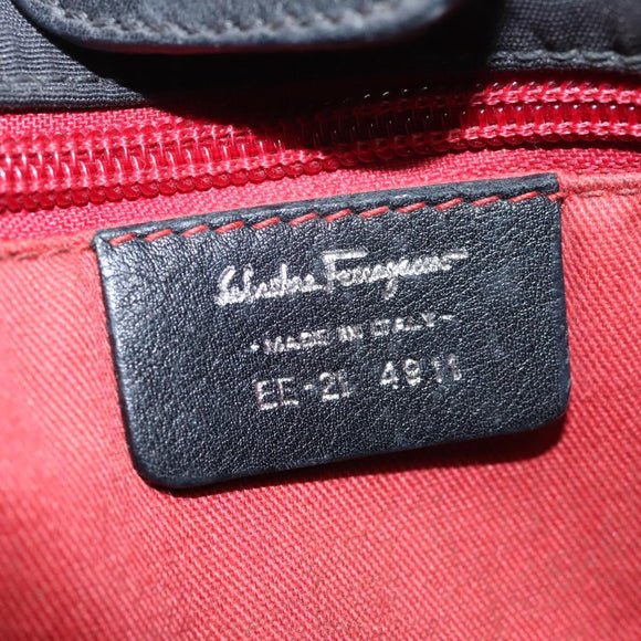 Salvatore Ferragamo Hand Bag Canvas Leather Black Silver Auth bs21851