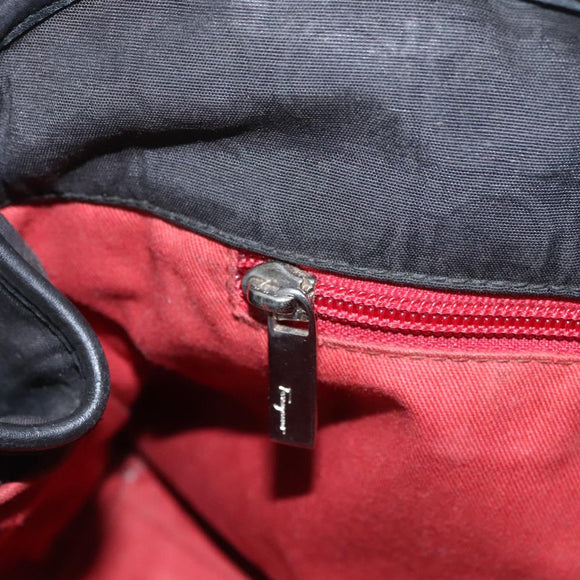 Salvatore Ferragamo Hand Bag Canvas Leather Black Silver Auth bs21851