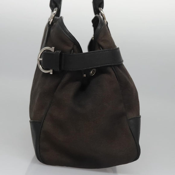 Salvatore Ferragamo Hand Bag Canvas Leather Black Silver Auth bs21851