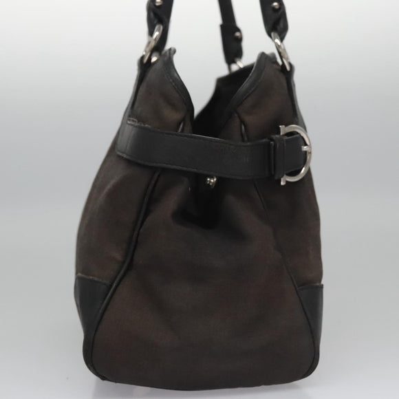 Salvatore Ferragamo Hand Bag Canvas Leather Black Silver Auth bs21851