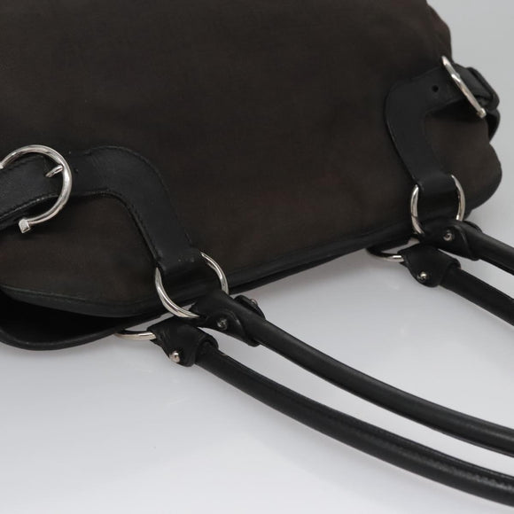 Salvatore Ferragamo Hand Bag Canvas Leather Black Silver Auth bs21851