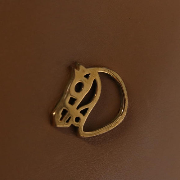 HERMES Jockey Shoulder Bag Leather Beige Gold Auth bs21856