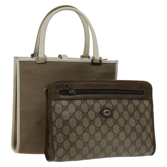 GUCCI GG Supreme Tasche Canvas PVC 2er Set Beige Auth bs21866
