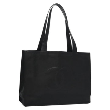 CHANEL COCO Mark Tote Bag Caviar Skin Black Gold CC Auth bs21869