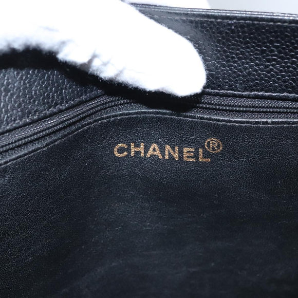 CHANEL COCO Mark Tote Bag Caviar Skin Black Gold CC Auth bs21869