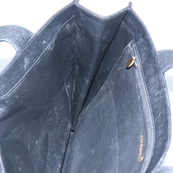 CHANEL COCO Mark Tote Bag Caviar Skin Black Gold CC Auth bs21869