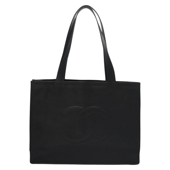 CHANEL COCO Mark Tote Bag Caviar Skin Black Gold CC Auth bs21869