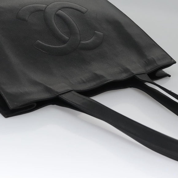 CHANEL COCO Mark Tote Bag Caviar Skin Black Gold CC Auth bs21869