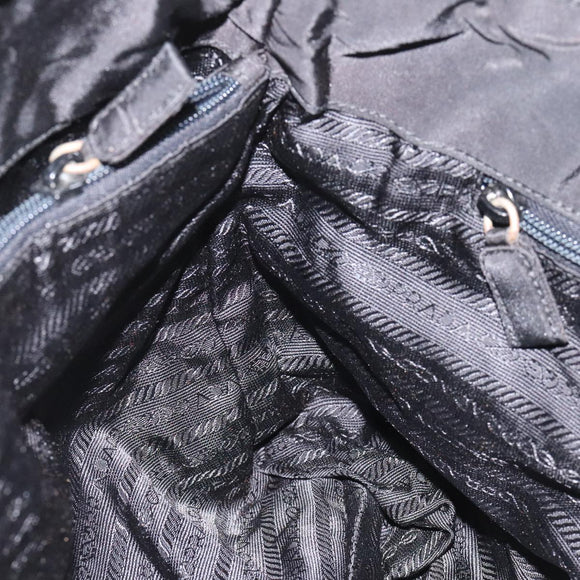 PRADA Tote Bag Nylon Black Silver Auth bs21891