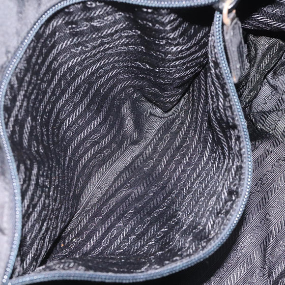 PRADA Tote Bag Nylon Black Silver Auth bs21891