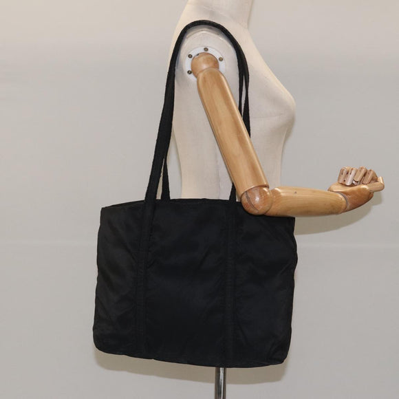 PRADA Tote Bag Nylon Black Silver Auth bs21891