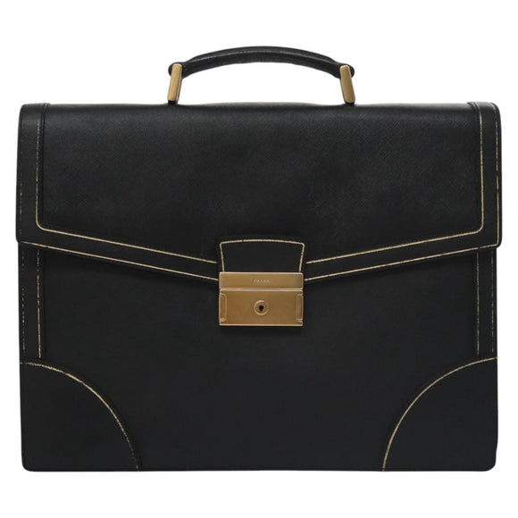 PRADA Business Bag Safiano leather Black Gold Auth bs21898