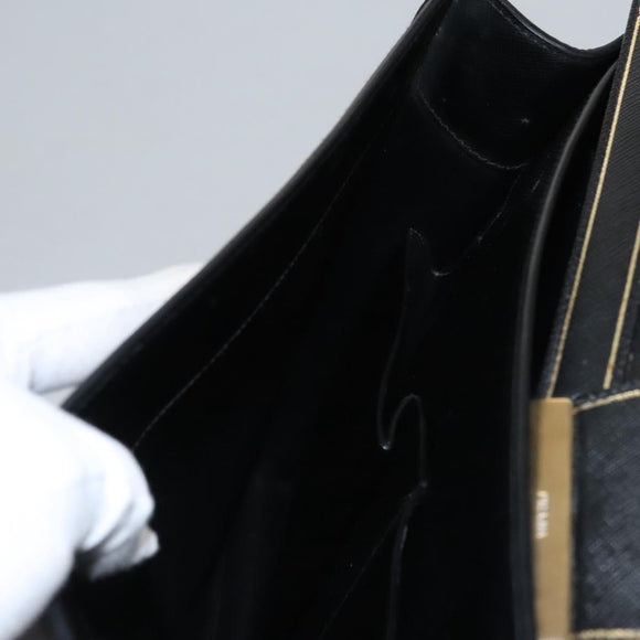 PRADA Business Bag Safiano leather Black Gold Auth bs21898