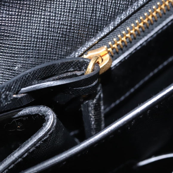 PRADA Business Bag Safiano leather Black Gold Auth bs21898
