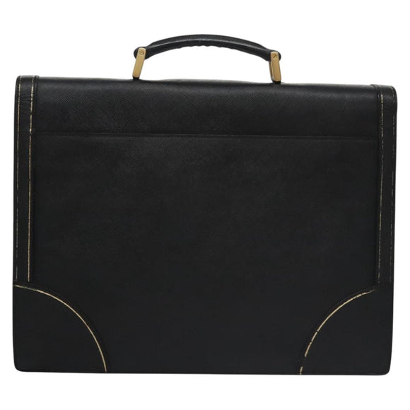 PRADA Business Bag Safiano leather Black Gold Auth bs21898