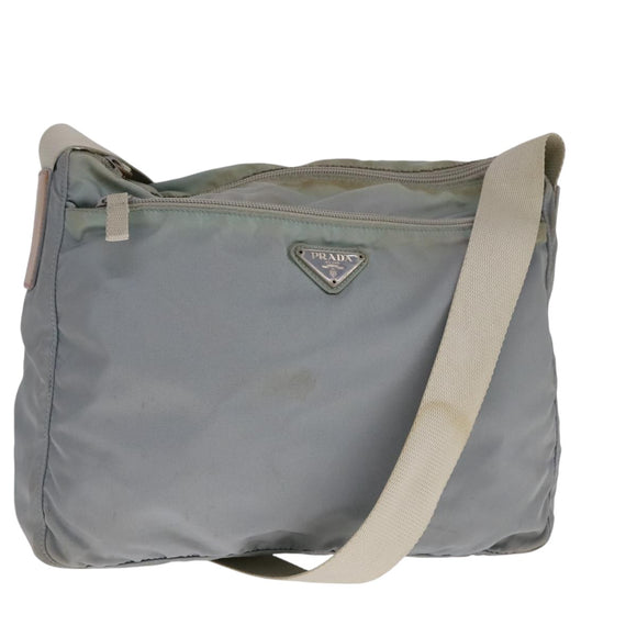PRADA Shoulder Bag Nylon Light Blue Gray Silver Auth bs21902