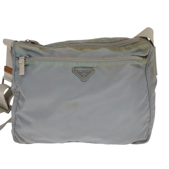 PRADA Shoulder Bag Nylon Light Blue Gray Silver Auth bs21902