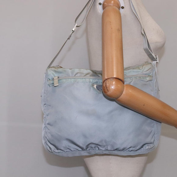 PRADA Shoulder Bag Nylon Light Blue Gray Silver Auth bs21902