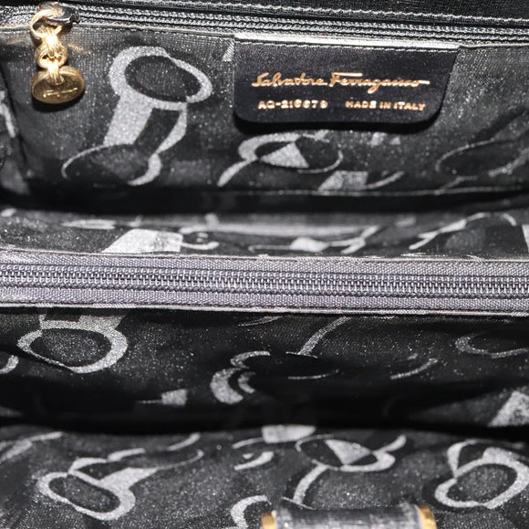 Salvatore Ferragamo Shoulder Bag Leather Black Gold Auth bs21904