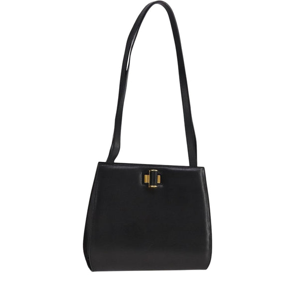 Salvatore Ferragamo Shoulder Bag Leather Black Gold Auth bs21904