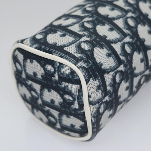Christian Dior Trotter Canvas Pouch PVC Navy White Silver Auth bs21913