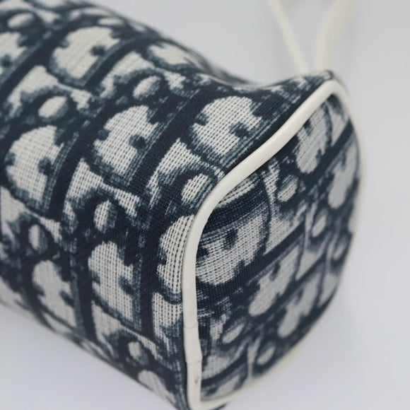 Christian Dior Trotter Canvas Pouch PVC Navy White Silver Auth bs21913