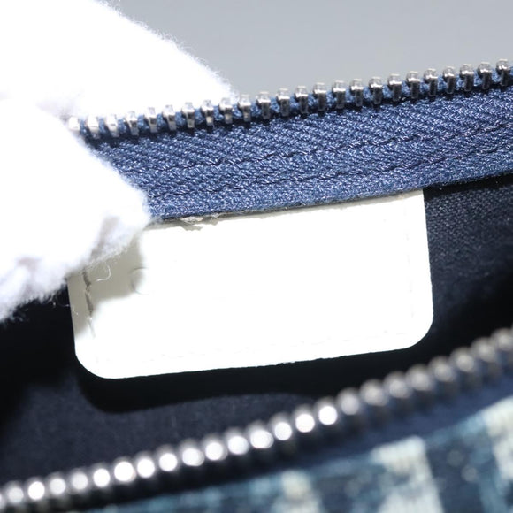 Christian Dior Trotter Canvas Pouch PVC Navy White Silver Auth bs21913