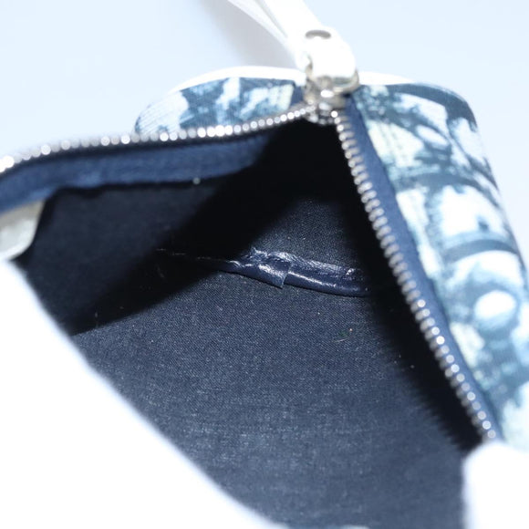 Christian Dior Trotter Canvas Pouch PVC Navy White Silver Auth bs21913
