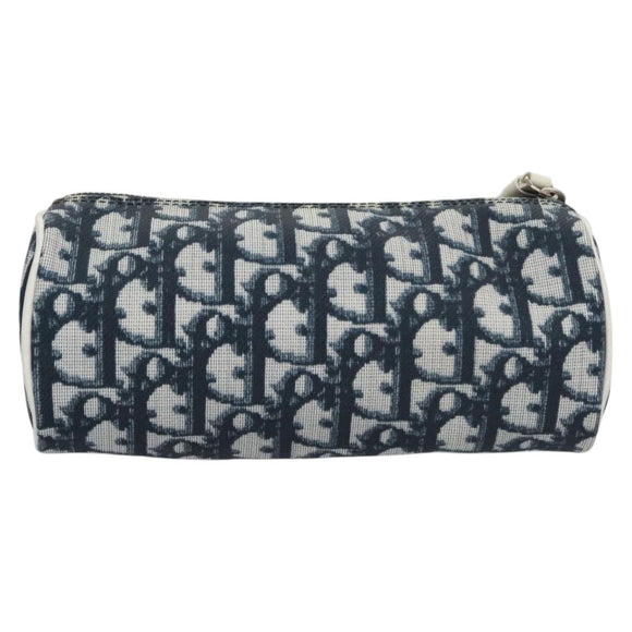 Christian Dior Trotter Canvas Pouch PVC Navy White Silver Auth bs21913