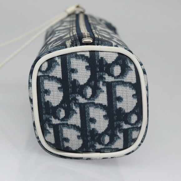 Christian Dior Trotter Canvas Pouch PVC Navy White Silver Auth bs21913