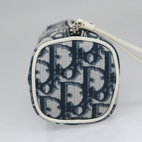 Christian Dior Trotter Canvas Pouch PVC Navy White Silver Auth bs21913
