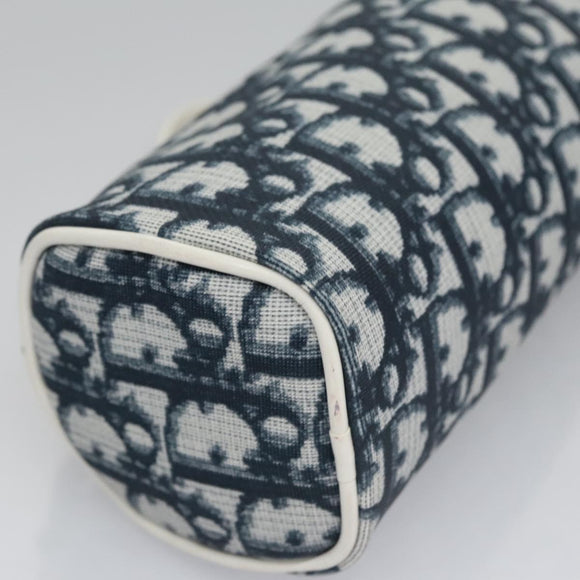 Christian Dior Trotter Canvas Pouch PVC Navy White Silver Auth bs21913