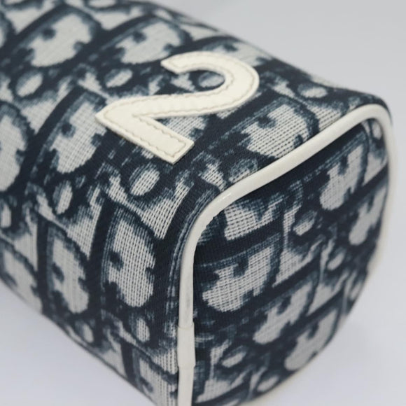 Christian Dior Trotter Canvas Pouch PVC Navy White Silver Auth bs21913