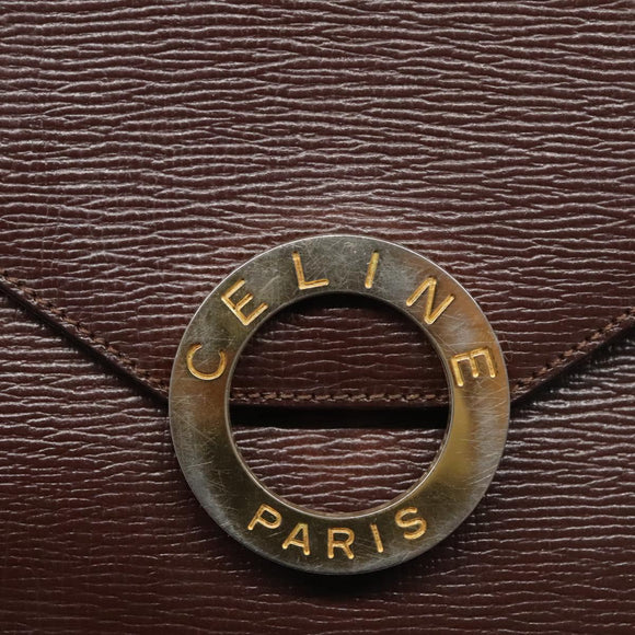 CELINE Circle Shoulder Bag Leather Brown Gold Auth bs21922