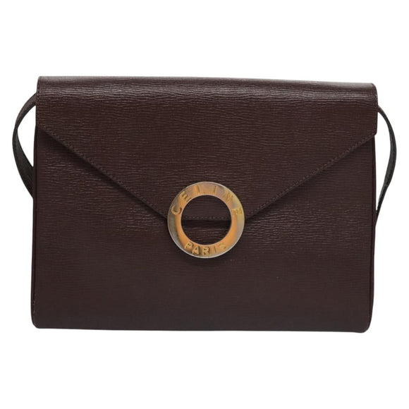 CELINE Circle Shoulder Bag Leather Brown Gold Auth bs21922