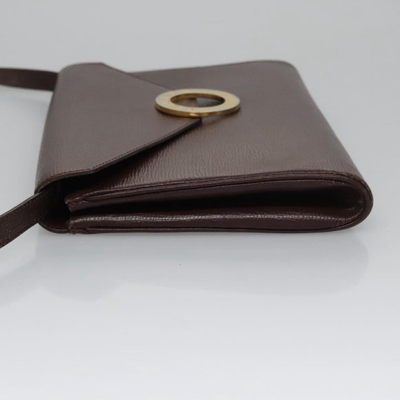 CELINE Circle Shoulder Bag Leather Brown Gold Auth bs21922