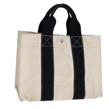 HERMES Bora Bora PM Tote Bag Canvas White Black Silver Auth bs21949