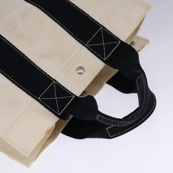 HERMES Bora Bora PM Tote Bag Canvas White Black Silver Auth bs21949