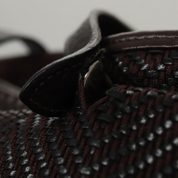 HERMES Kaba Chennai MM Hand Bag Canvas Leather Brown Silver Auth bs21951