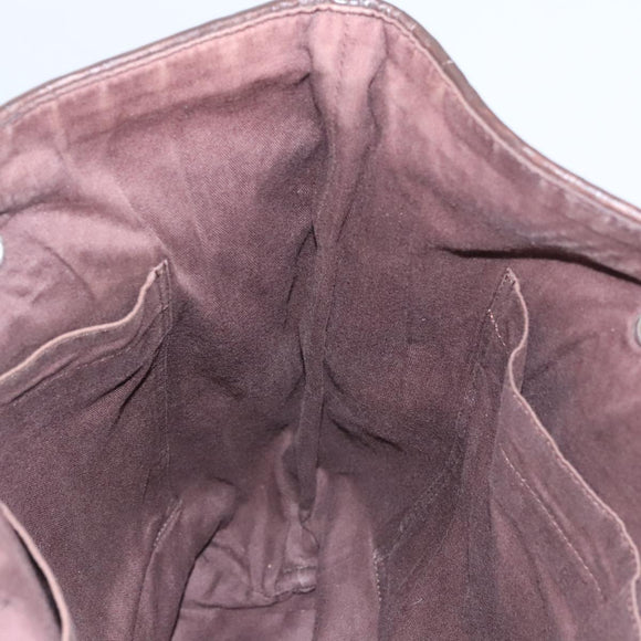 HERMES Kaba Chennai MM Hand Bag Canvas Leather Brown Silver Auth bs21951