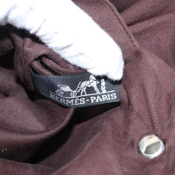 HERMES Kaba Chennai MM Hand Bag Canvas Leather Brown Silver Auth bs21951