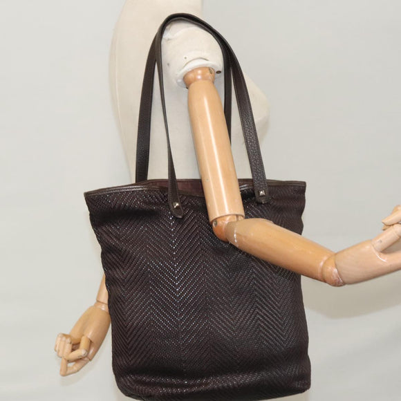 HERMES Kaba Chennai MM Hand Bag Canvas Leather Brown Silver Auth bs21951