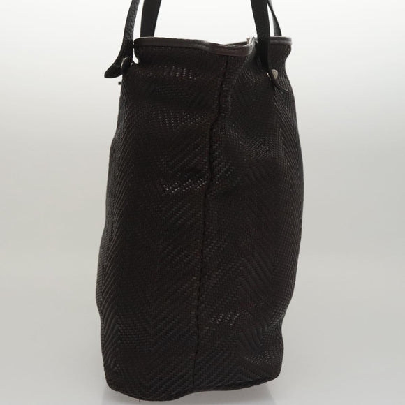 HERMES Kaba Chennai MM Hand Bag Canvas Leather Brown Silver Auth bs21951