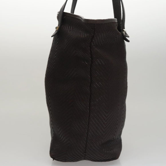 HERMES Kaba Chennai MM Hand Bag Canvas Leather Brown Silver Auth bs21951